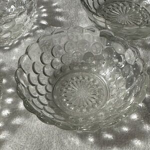 Elegant Hobnail Depression Clear Glass Bowl Set (3 bowls plus 1 with handle)